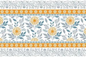 flower and foliage composition with line art detailing and bordered edges created for gift wrap materials, women wear, and bedsheets vector