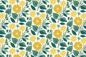 botanical pattern featuring soft cotton blooms and hand sketched leaves for fabric printing, home textile usage, and wrapping paper production vector