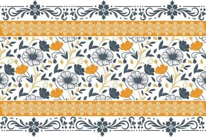 stylized floral drawing in one line style paired with border edges for textile use, packaging applications, and table top accessories vector