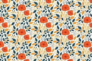 line art floral pattern with cotton flower repetitions and leafy details in a design suitable for fashion textile, gift wrap, and household items vector