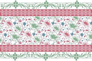hand sketched floral art combined with linear border accents for fabric design, wrapping production, and soft furnishing use vector