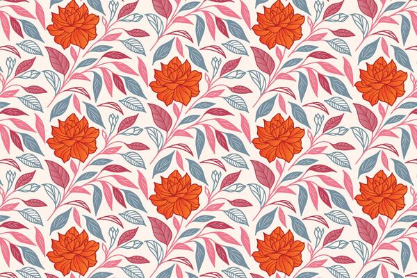 decorative botanical pattern with sketched floral compositions and cotton elements for stylish textile projects, bedsheets, and wrapping products