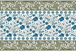 artistic line flower pattern with decorative border design perfect for fashion fabric, pillow covers, and home textile surface applications vector