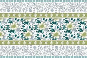 flower and leaf line art border design for use in fabric patterns, packaging materials, and soft furnishing product lines vector