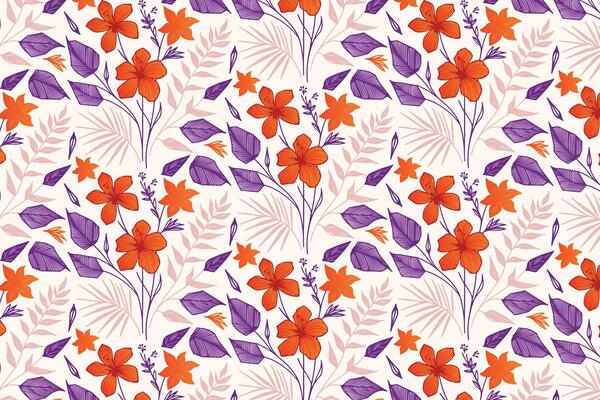 trendy hand drawn floral pattern featuring abstract cotton vines and repetition for fashion textile printing, wrapping paper, and soft furnishing