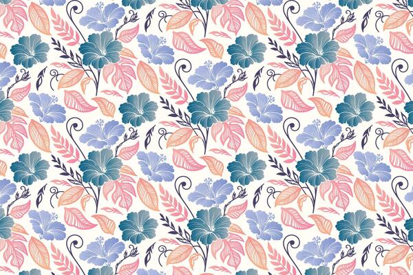 floral line art pattern with cotton flower structure and leafy accents for fabric surface design, packaging, and pillow textile use