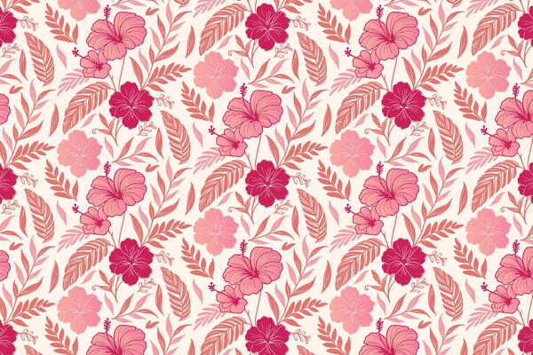 line floral pattern with sketch-style cotton flower clusters and decorative leaves for use in textile printing, wrapping paper, and fashion design