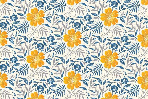 decorative cotton flower pattern in a hand drawn format with rose illustrations and abstract leaves for textile manufacturing and stylish product wrapping