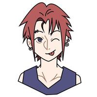 Anime character with red hair and wink vector