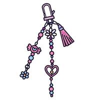 Cute girly feminine bag charm key chain simple outlined illustration isolated on square white background. vector