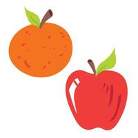 Orange and red apple fruit colorful simple illustration drawing isolated on white background. vector