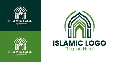 Creative Islamic Logo in Green with Mosque and Geometric Patterns vector
