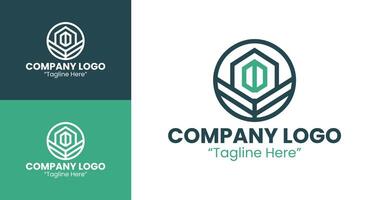 Professional Circular Company Logo with Line Art and Abstract Petal Symbol in Tosca Green vector