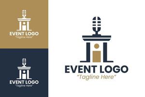 Sleek Event Logo for Concerts with Microphone in Blue and Gold vector