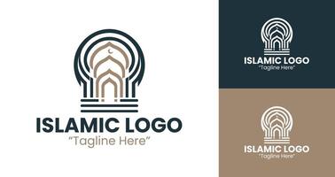 Islamic Logo Design Featuring Mosque Elements with Abstract Patterns in Dark Blue and Brown vector