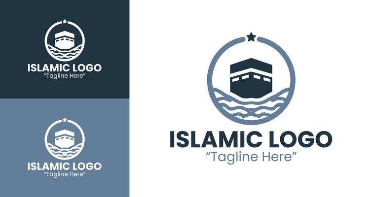 Islamic Logo with Kaaba and Crescent for Professional Business Identity and Branding Solutions in Light Blue and Dark Blue