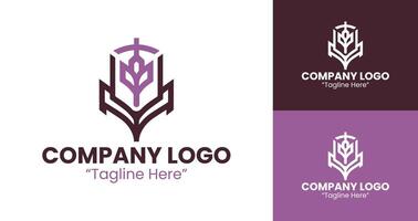 Modern Company Logo with Diamond Shape and Clean Leaf Elements for Branding in Purple Color vector