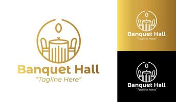 Stylish Banquet Hall Logo Design with Elegant Table and Chair Icon vector