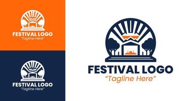 Dynamic and Professional Festival Logos with Stage, Clouds, and Natural Elements vector