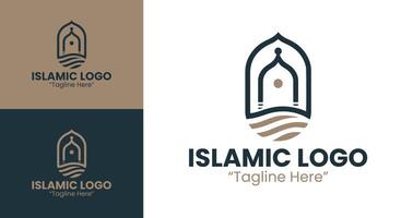 Islamic Inspired Logo with Abstract Architecture and Brown and Blue Tones vector