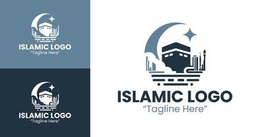 Minimalist Islamic Logo with Kaaba for Modern Branding and Digital Identity in Light Blue and Dark Blue vector