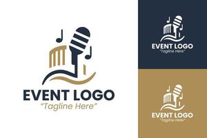 Elegant Event Logo Designs with Microphone and Musical Notes in Blue and Gold vector