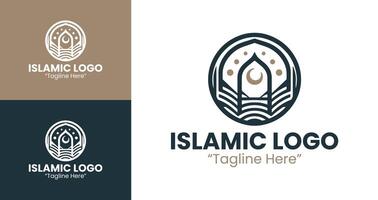 Modern and Minimalistic Islamic Logo Design with Elegant Symbolism in Blue and Brown vector