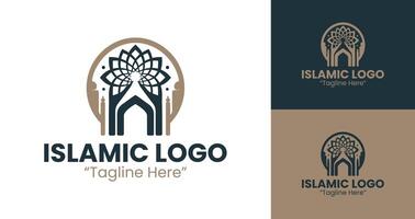 Unique Islamic Branding Logo with Mosque Architecture in Modern Blue and Brown vector