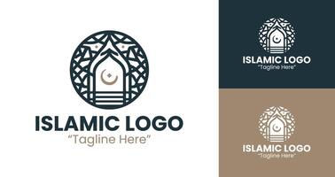 Islamic Architecture Inspired Logos with Geometric Patterns in Dark Blue and Brown vector