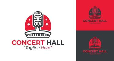 Modern Concert Hall Logo with Microphone and Performance Theme vector