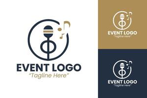 Stylish Event Logo for Concert and Music Venues with Microphone and Notes vector