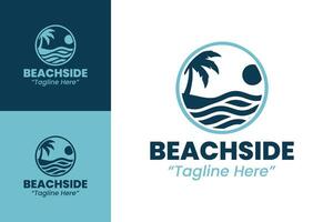 Modern Beachside Logo with Waves and Palm Tree for Event and Resort Branding vector