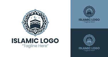 Elegant Islamic Logo with Kaaba Design for Branding and Identity in Light Blue and Dark Blue vector