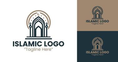 Modern Islamic Logo Design with Elegant Geometric Patterns in Dark Blue and Gold vector