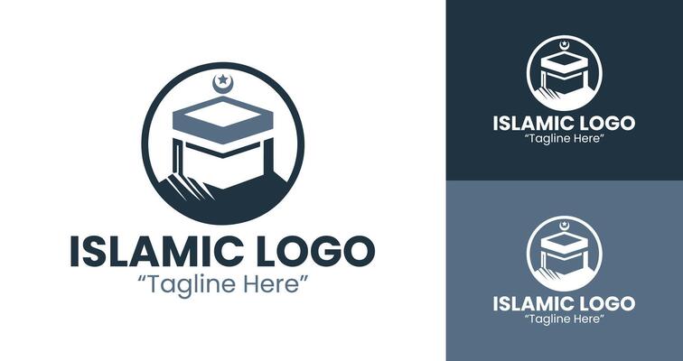 Elegant Islamic Logo with Kaaba Design for Corporate Branding and Business Identity in Light Blue and Dark Blue