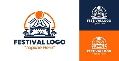 Minimalist Festival Logos Featuring Modern Stage and Sunset Elements for Branding vector