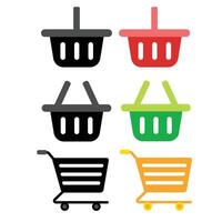 Various types of shopping carts. Picnic basket. vector