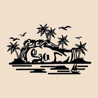 Tropical Island Beach Scene tropical island with palm trees and sea vector