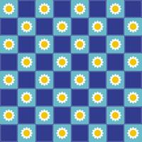 Seamless floral with blue checkered pattern with camomiles. Repeat design with daisy wallpaper. Fashion blossom print illustration. vector
