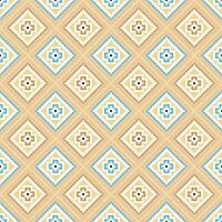 Seamless abstract ethnic geometric pattern with brown, yellow, and blue. Repeat rhombus design wallpaper. vector