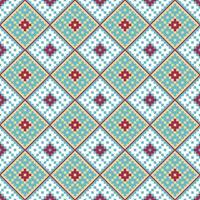 Seamless abstract ethnic geometric pattern with blue, white, yellow, and pink. Repeat rhombus design wallpaper. vector