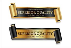 A luxurious and modern Premium Quality badge design featuring a stylish gold and black color palette on white background vector