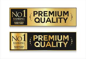 Modern Premium Quality badge design featuring a stylish gold and black color palette vector