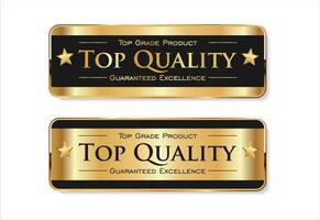 A luxurious and modern Premium Quality badge design featuring a stylish gold and black color vector