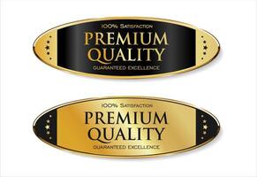 A premium quality and modern luxurious badge design featuring a stylish gold and black color palette vector