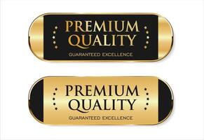 A luxurious and modern Premium Quality badge design featuring a stylish gold and black color palette vector