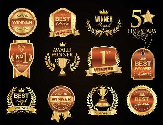 Luxury labels and badges gold premium quality certificate ribbons illustration