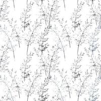 Seamless pattern featuring delicate wild grass silhouettes in black and navy tones on a white background. Perfect for contemporary fabric prints, wallpapers, and bold surface designs vector