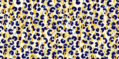 Summer seamless pattern with abstract leopard spots and colorful raindrop shapes in navy, blue and yellow. Bold and playful design for fashion and modern textile prints vector