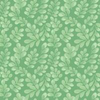 Seamless pattern featuring lush leaves on a soft mint green background. Pastel, hand painted foliage creates a bold and refreshing botanical design, perfect for fabric, wallpaper vector